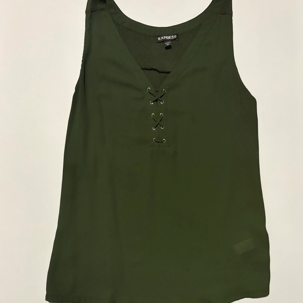 Express Women's Dark Green Lace-Up Tank Top